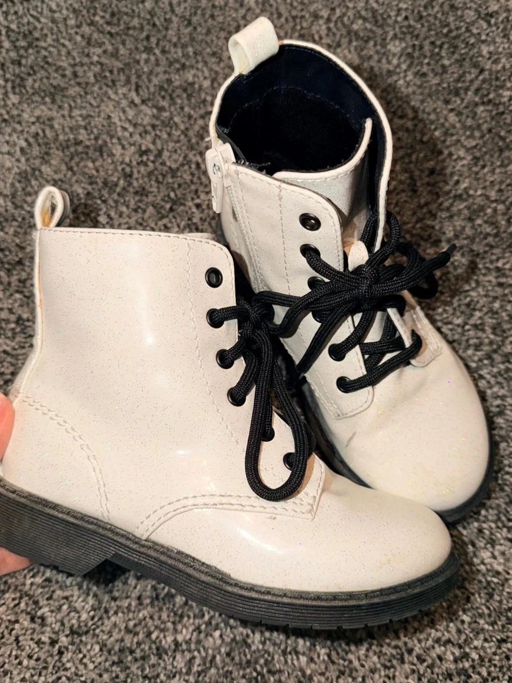 wonder nation White Glitter Combat Boots with Black Laces